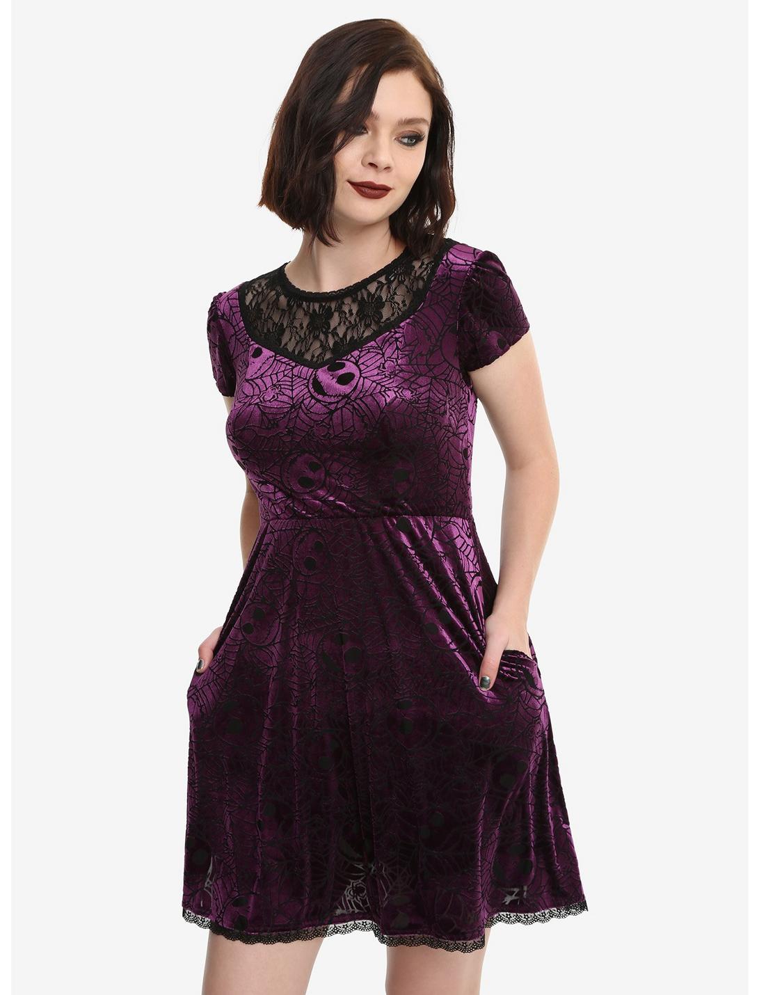 The Nightmare Before Christmas Purple Web Burnout Dress, BLACK, hi-res