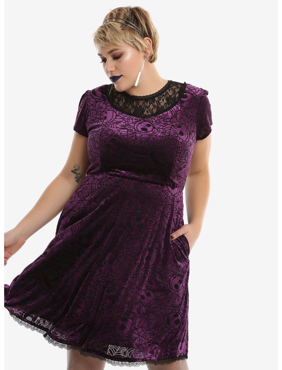 The Nightmare Before Christmas Purple Web Burnout Dress Plus Size, BLACK, hi-res