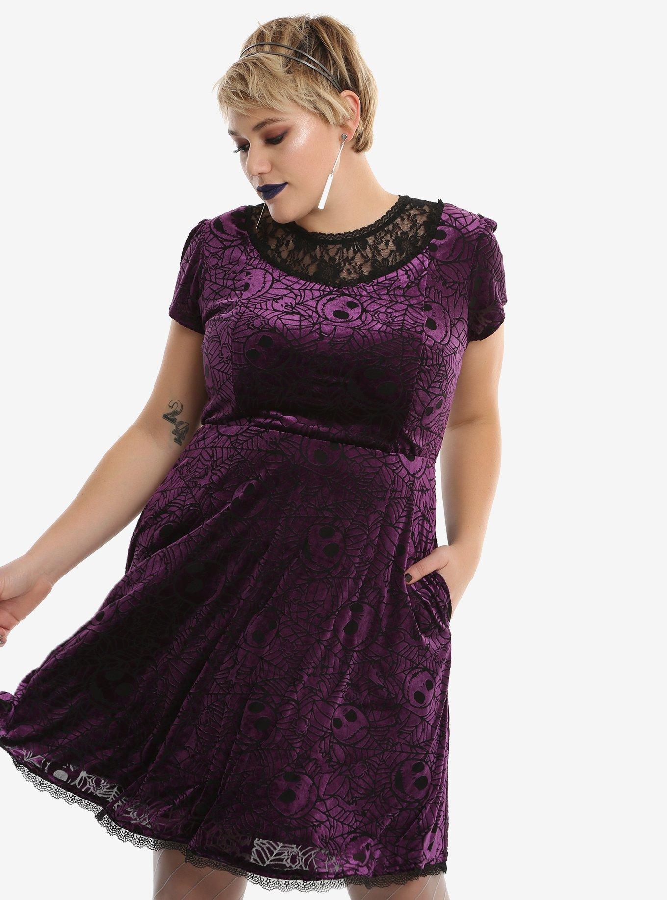 The Nightmare Before Christmas Purple Web Burnout Dress Plus Size, BLACK, hi-res