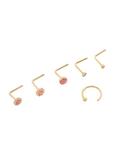 Steel Gold & Pink Gem Nose Stud & Hoop 6 Pack, MULTI, hi-res