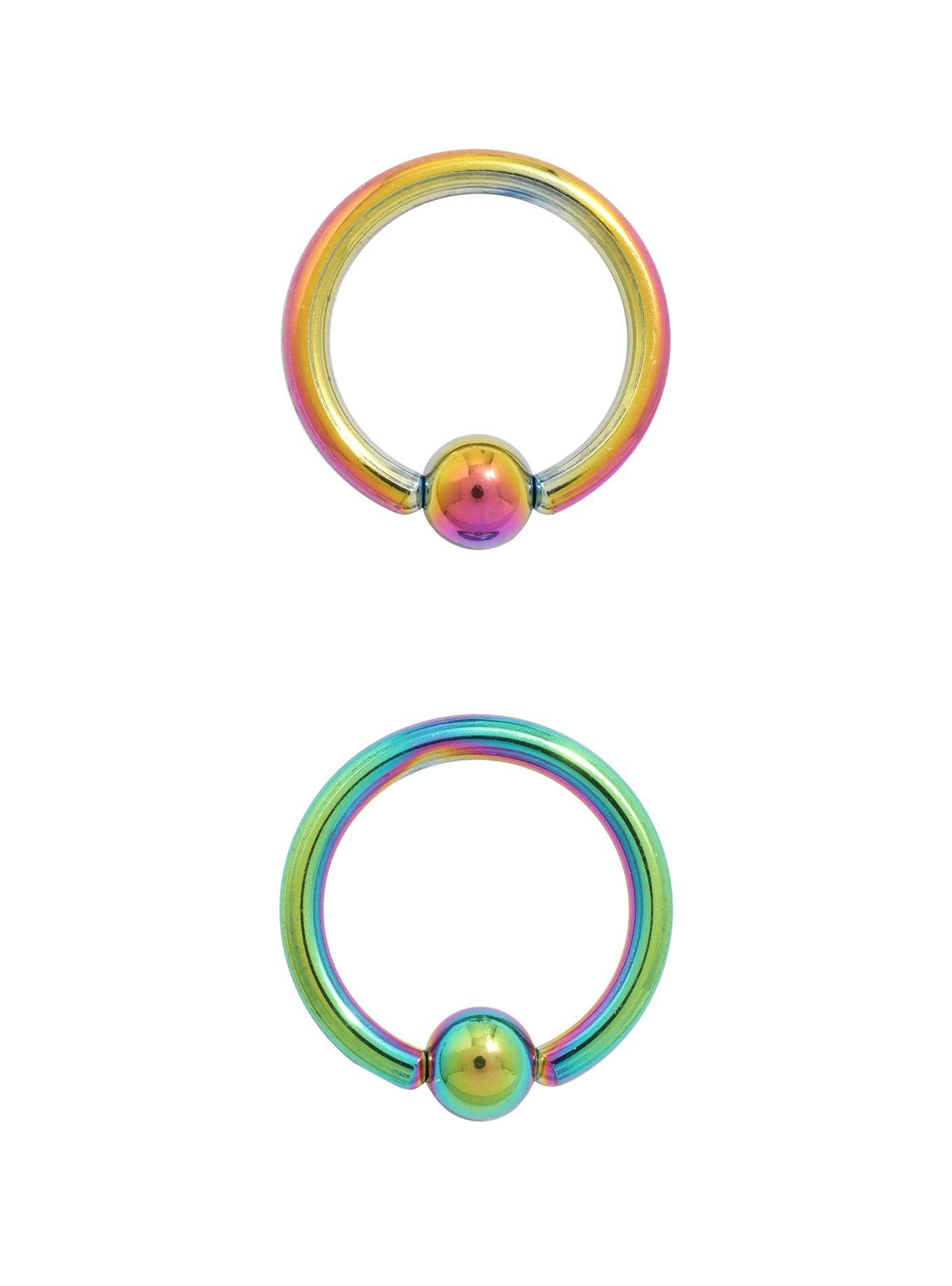 Steel Iridescent Rainbow Captive Hoop 2 Pack, MULTI, hi-res