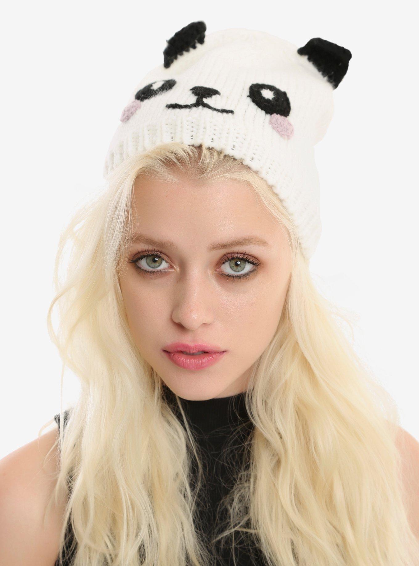 Panda Face Crochet Beanie, , hi-res