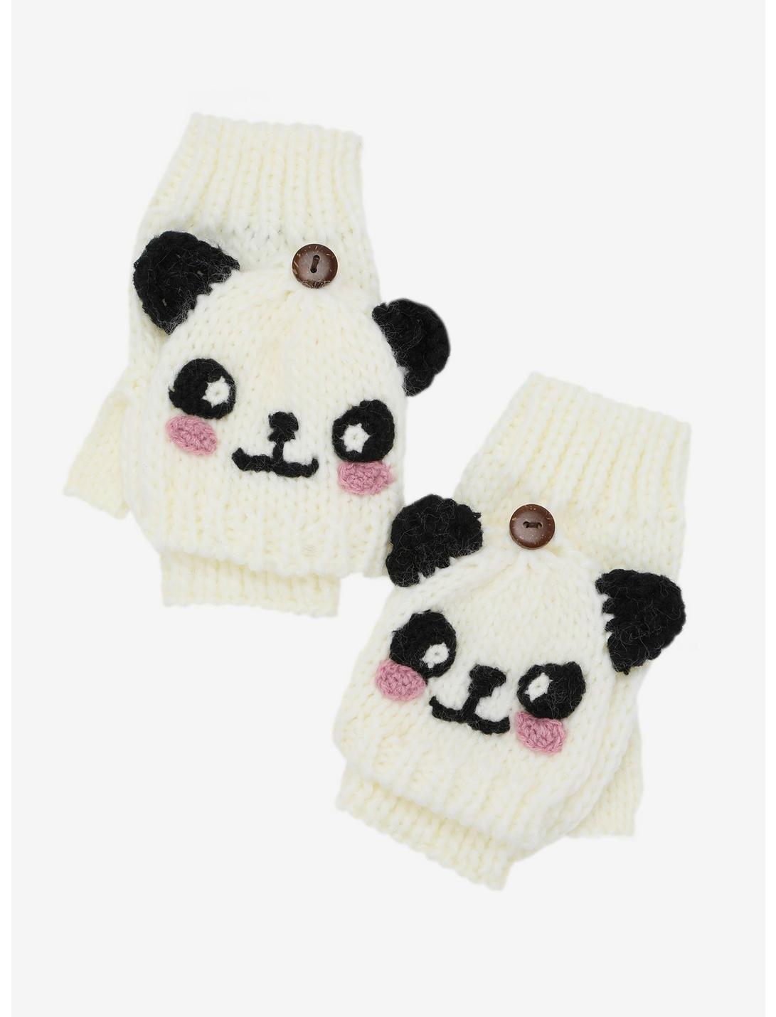 Panda Face Knit Glomitts, , hi-res