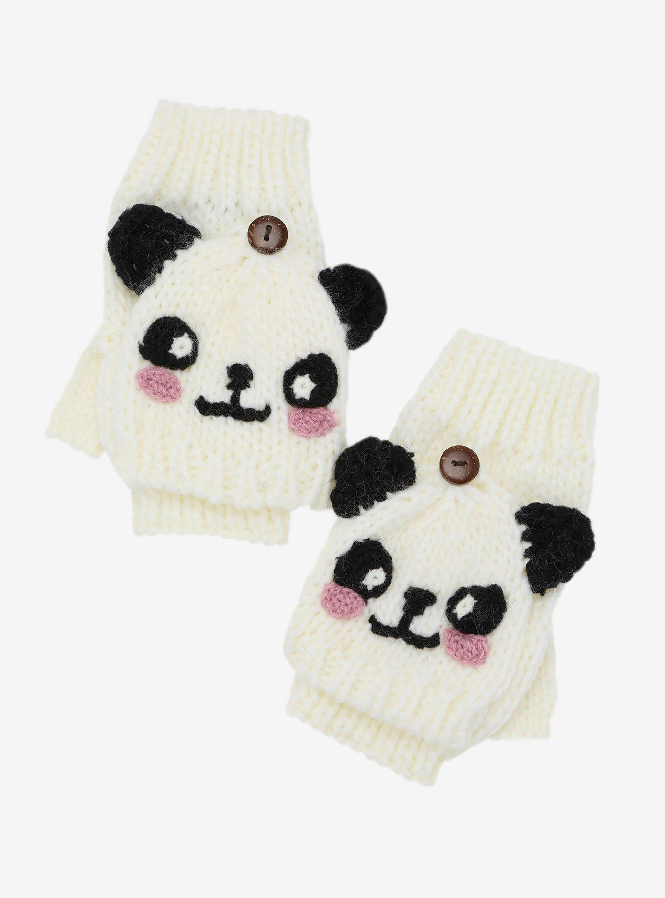 Panda Face Knit Glomitts, , hi-res