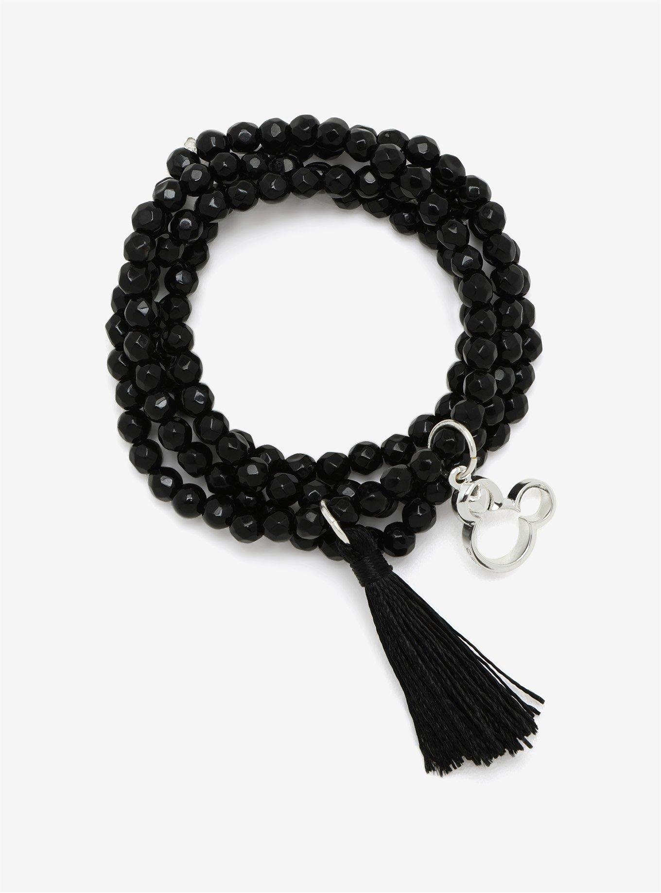 Disney Mickey Mouse Black Beaded Wrap Bracelet, , hi-res