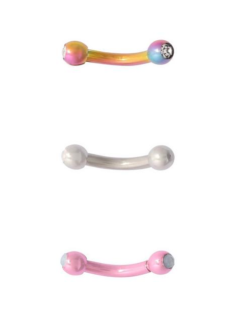Steel Pink Rainbow Gem Eyebrow Barbell 3 Pack | Hot Topic