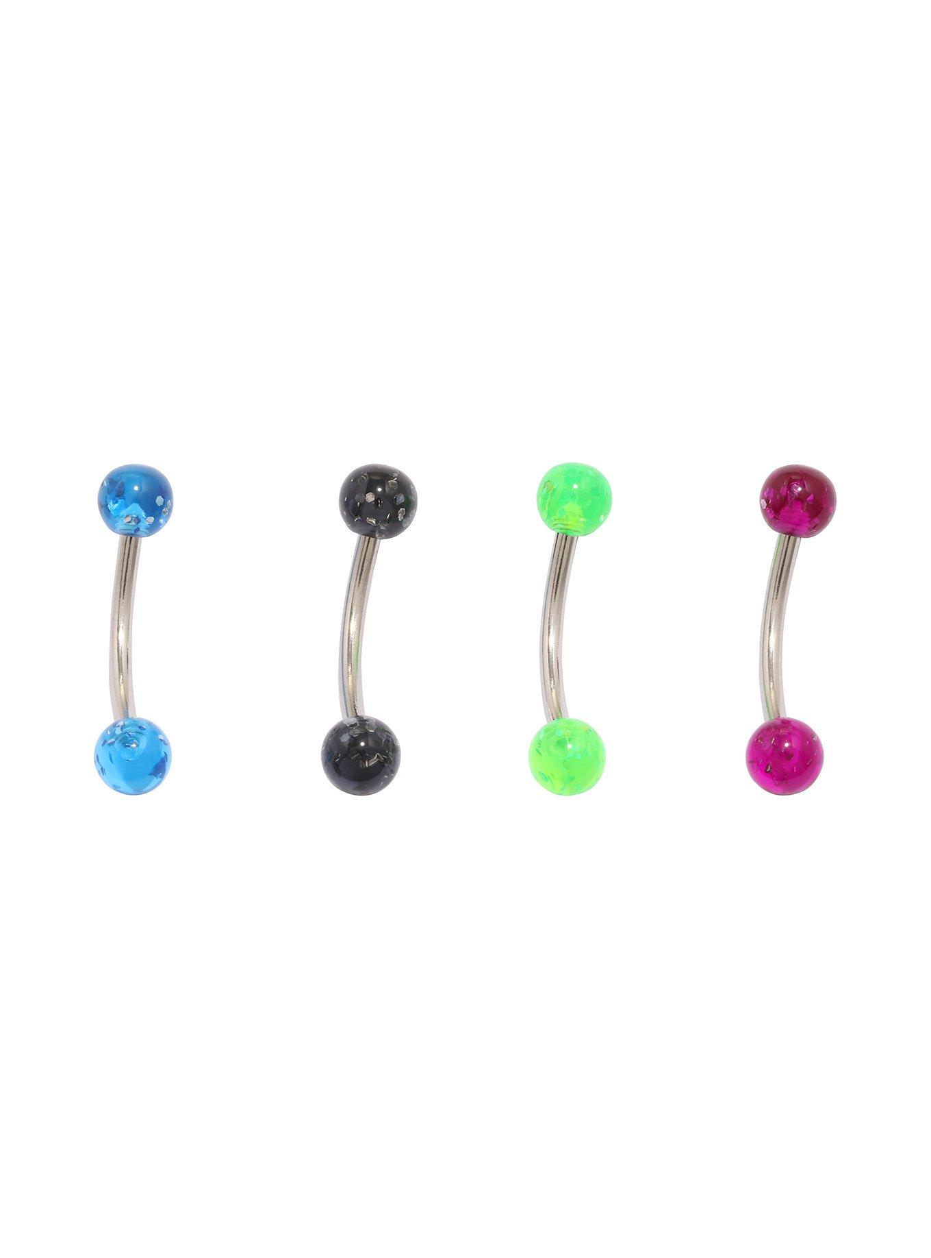 Steel Glitter Eyebrow Barbell 4 Pack, MULTI, hi-res