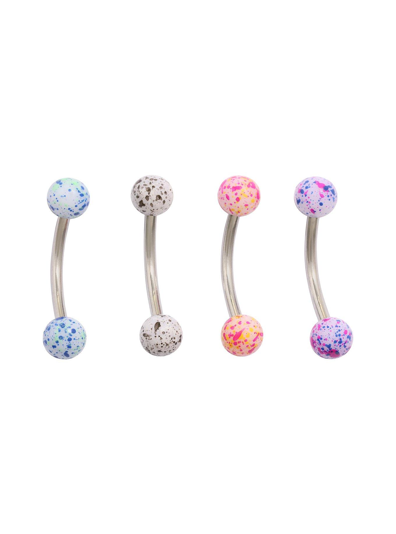 Steel Splatter Eyebrow Barbell 4 Pack, MULTI, hi-res