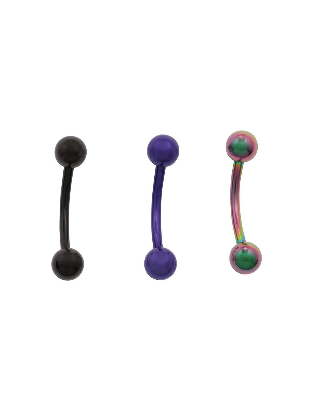 Steel Purple Black Rainbow Eyebrow Barbell 3 Pack, MULTI, hi-res