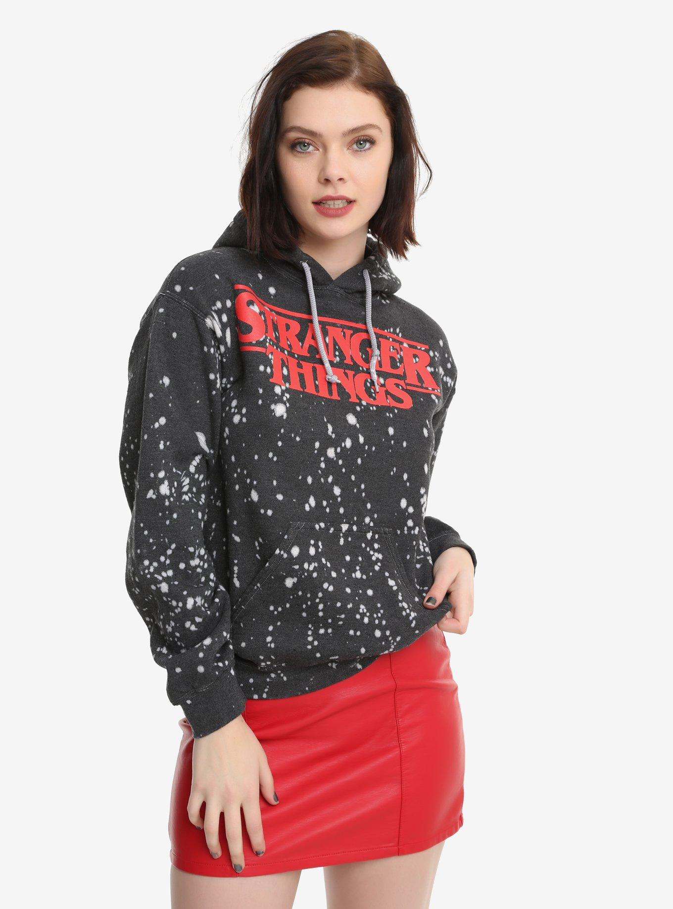 Stranger Things Logo Bleach Splatter Girls Hoodie, MULTI, hi-res