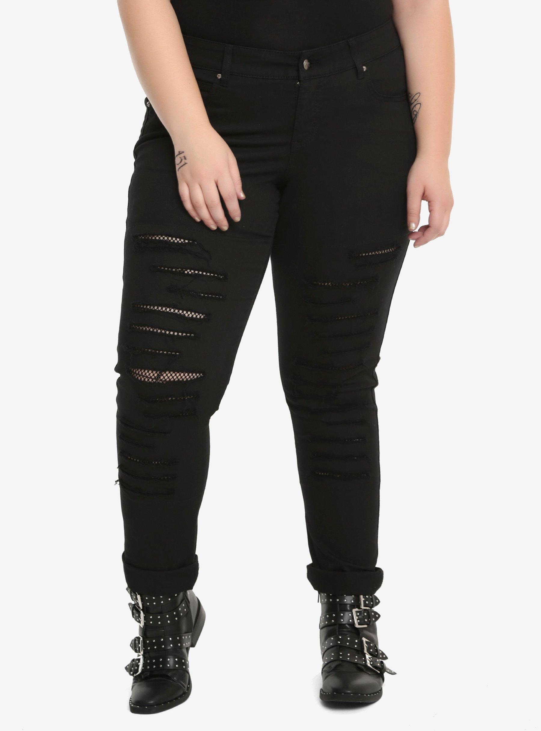 Royal Bones By Tripp Black Fishnet Skinny Jeans Plus Size, BLACK, hi-res