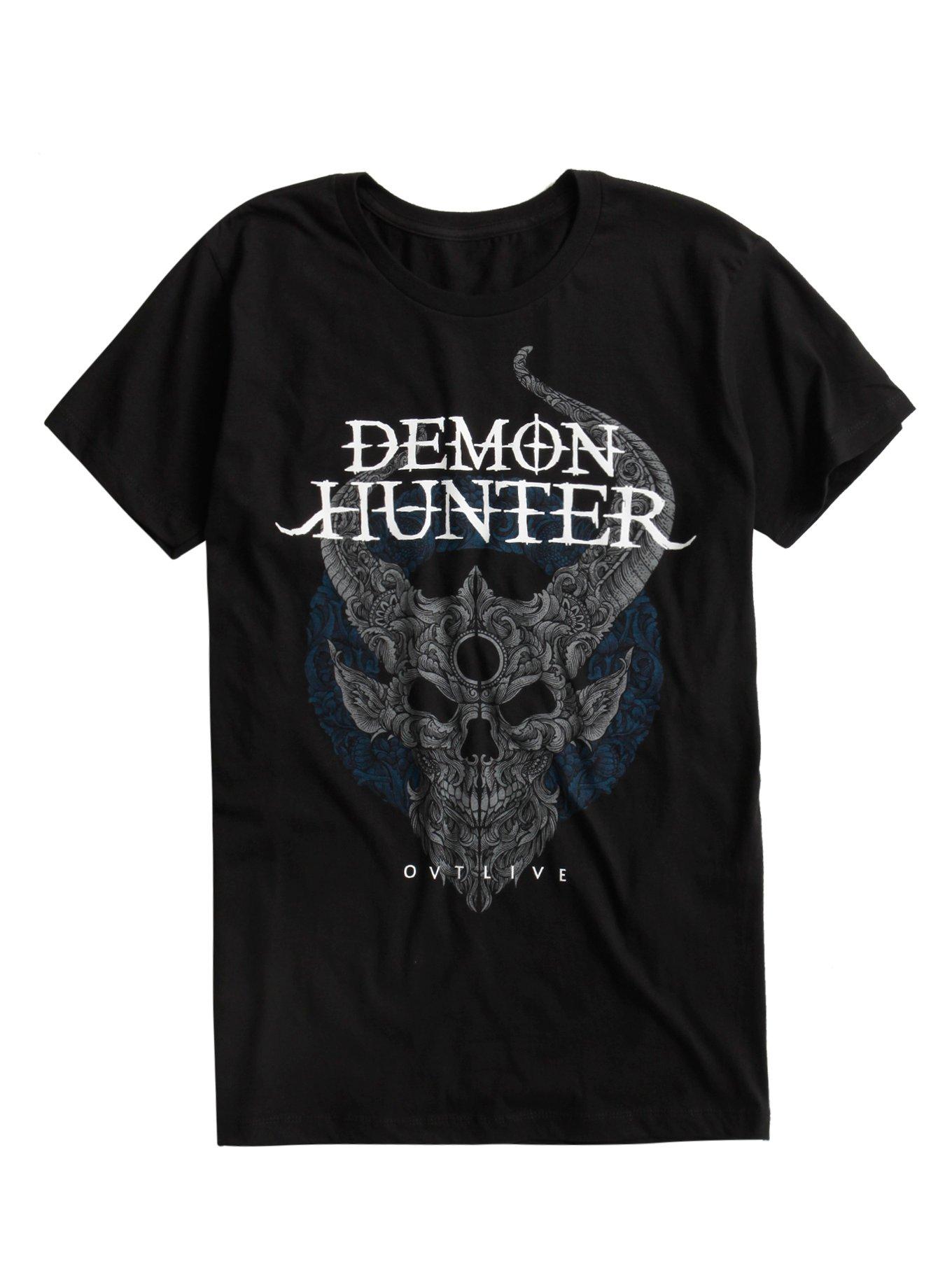 Demon Hunter Outlive Skull T-Shirt, BLACK, hi-res