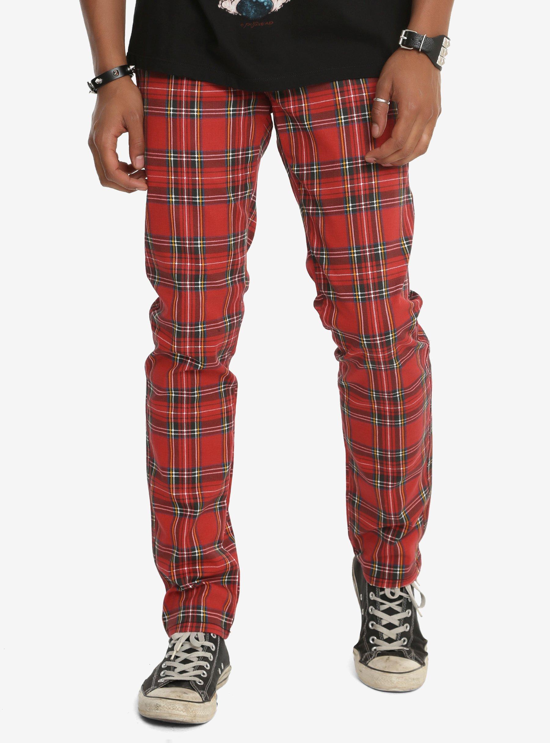 Hot Topic Women's punk red plaid pants with suspenders size 3