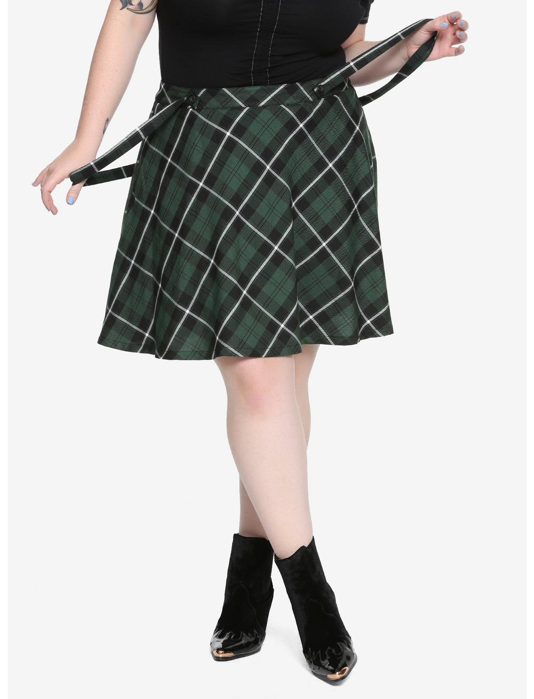Tripp Green Plaid Suspenders Skirt Plus Size, GREEN, hi-res