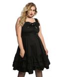Black Bow Front Sleeveless Ruffle Dress Plus Size, BLACK, hi-res