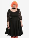 Black Lace Sleeve Swing Dress Plus Size, BLACK, hi-res