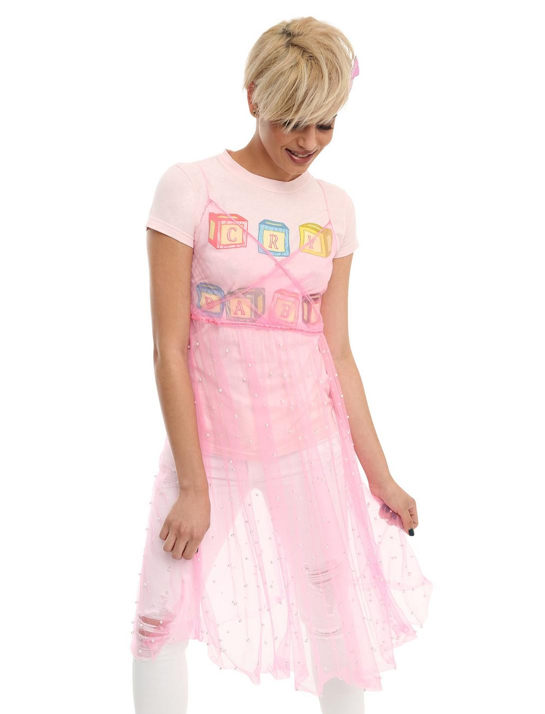 Beaded Pink Slip Dress, PINK, hi-res