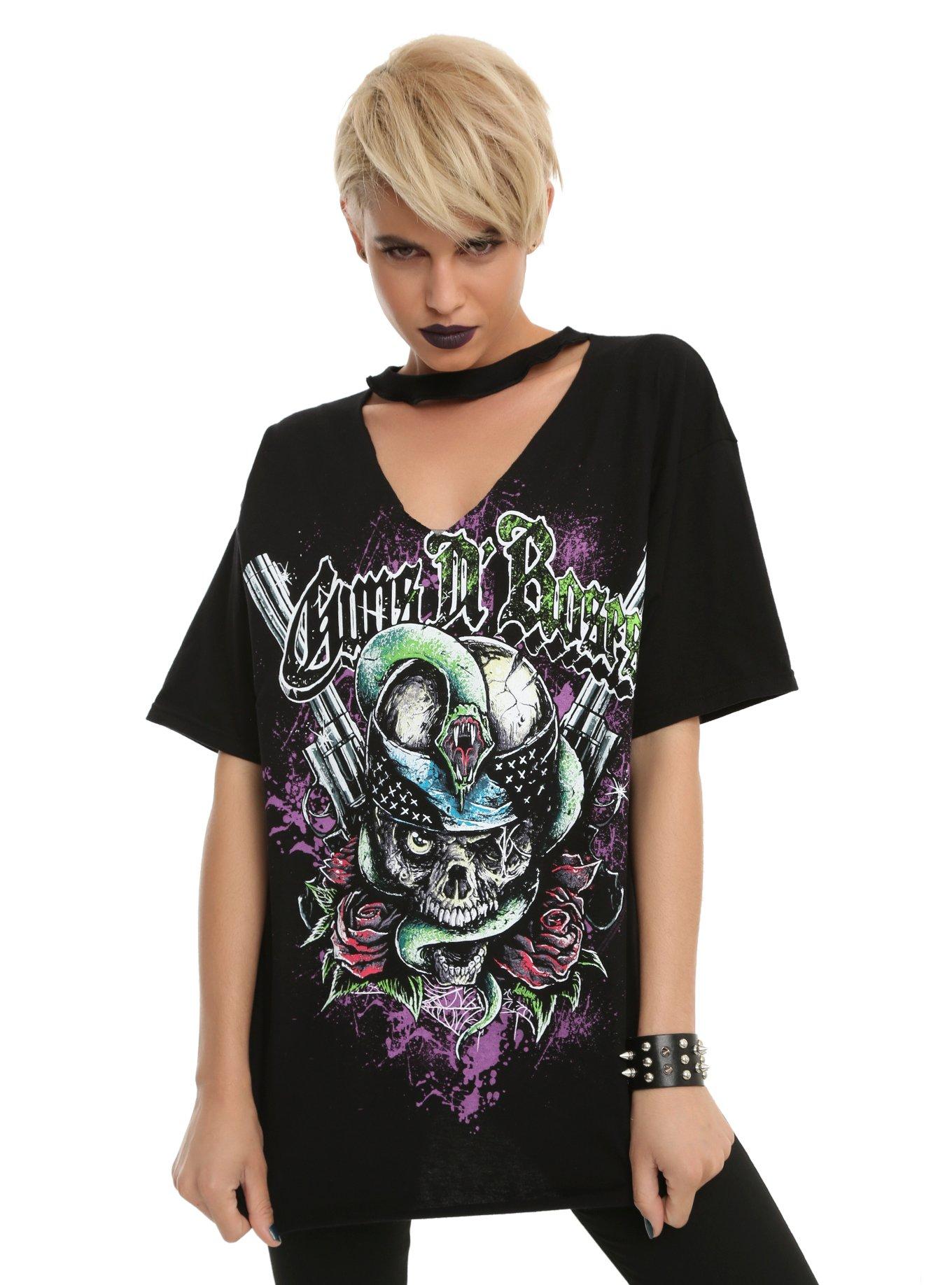 Guns N' Roses V Cutout Choker Girls T-Shirt, BLACK, hi-res