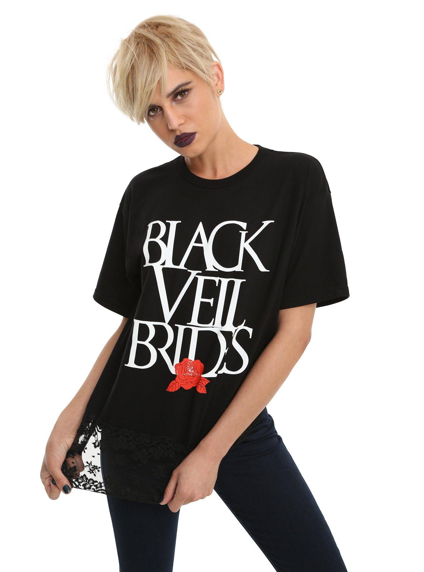 Black Veil Brides Lace Hem Girls T-Shirt, BLACK, hi-res