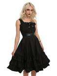 Black Bow Front Sleeveless Ruffle Dress, BLACK, hi-res