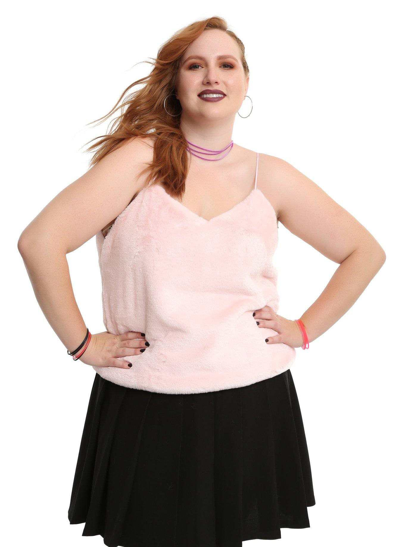 Pink Fuzzy Cami Plus Size, PINK, hi-res