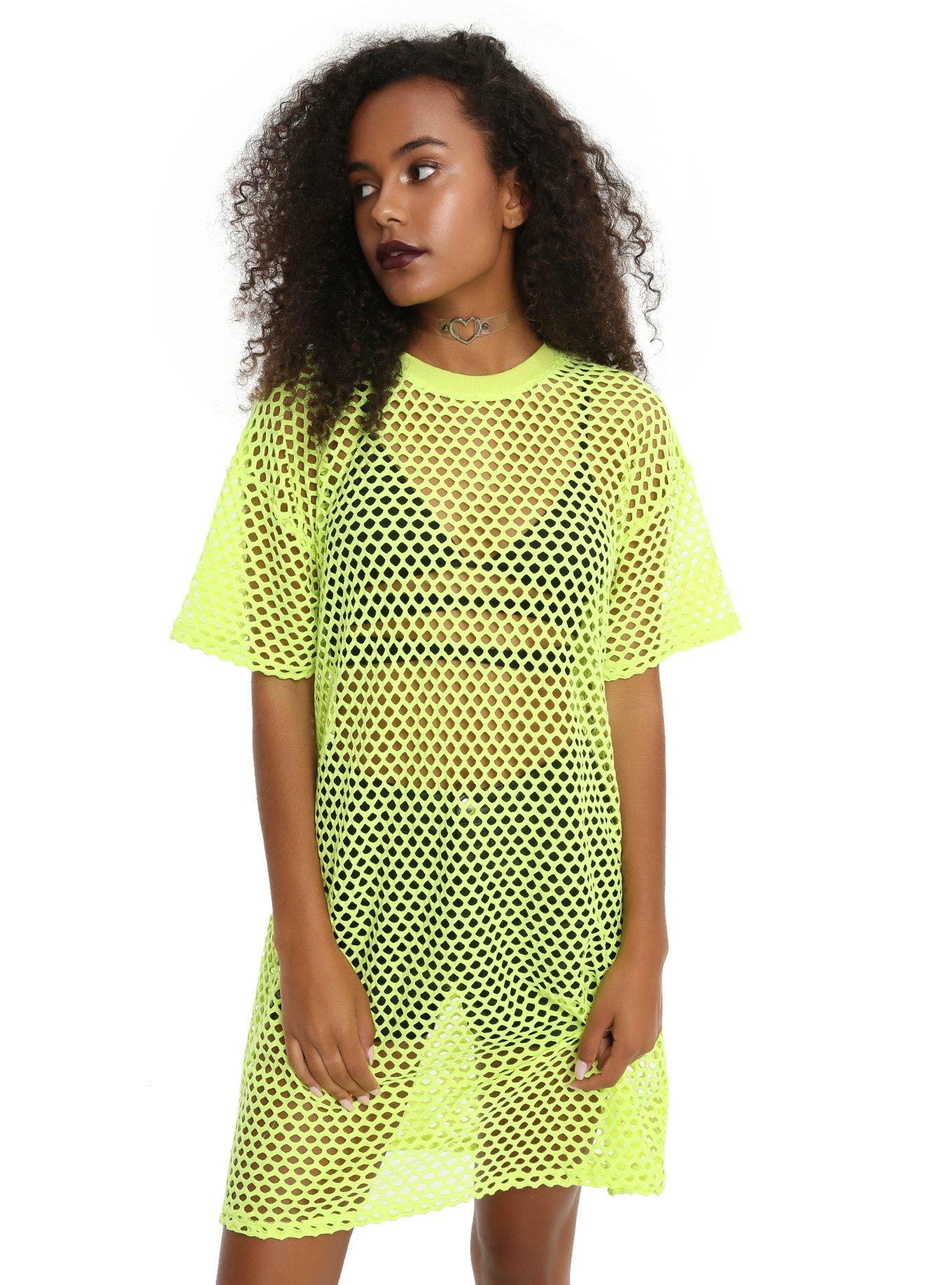 Elegant Moments Neon Green Fishnet Cami Top – Sheer Stretch Clubwear Costume (One Size)
