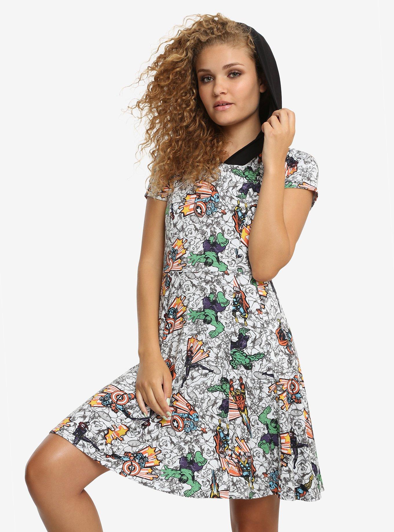 Marvel The Avengers Comic Hoodie Dress, MULTI, hi-res