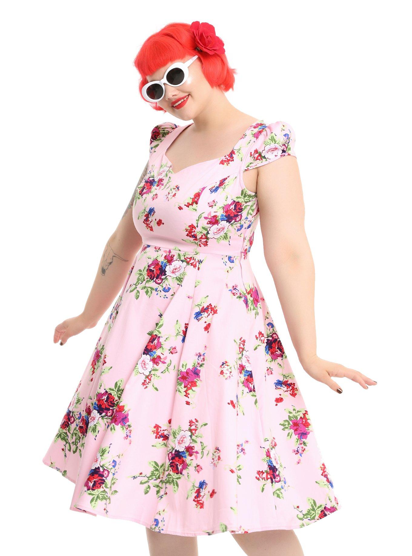 Pink Floral Swing Dress Plus Size, PINK, hi-res