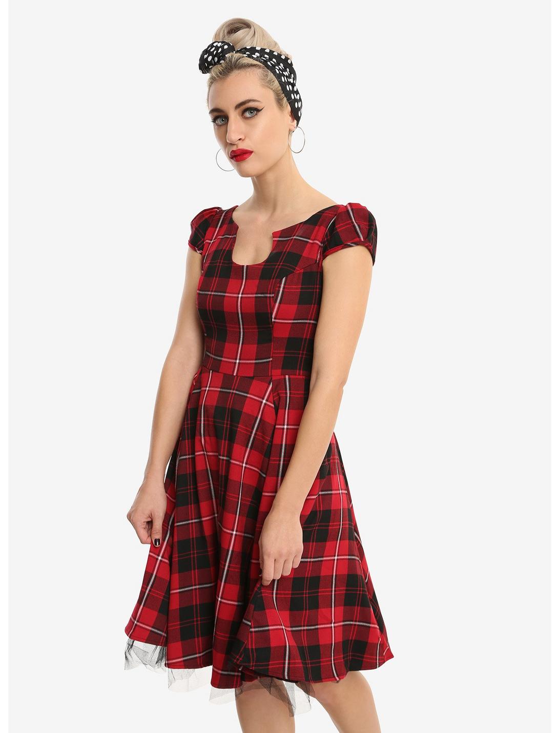 Red Plaid Swing Dress, RED, hi-res