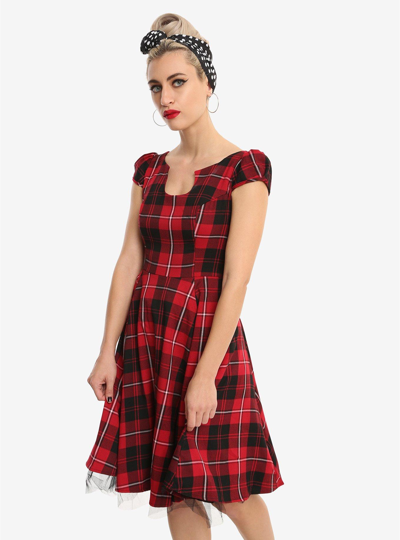 Red Plaid Swing Dress, RED, hi-res