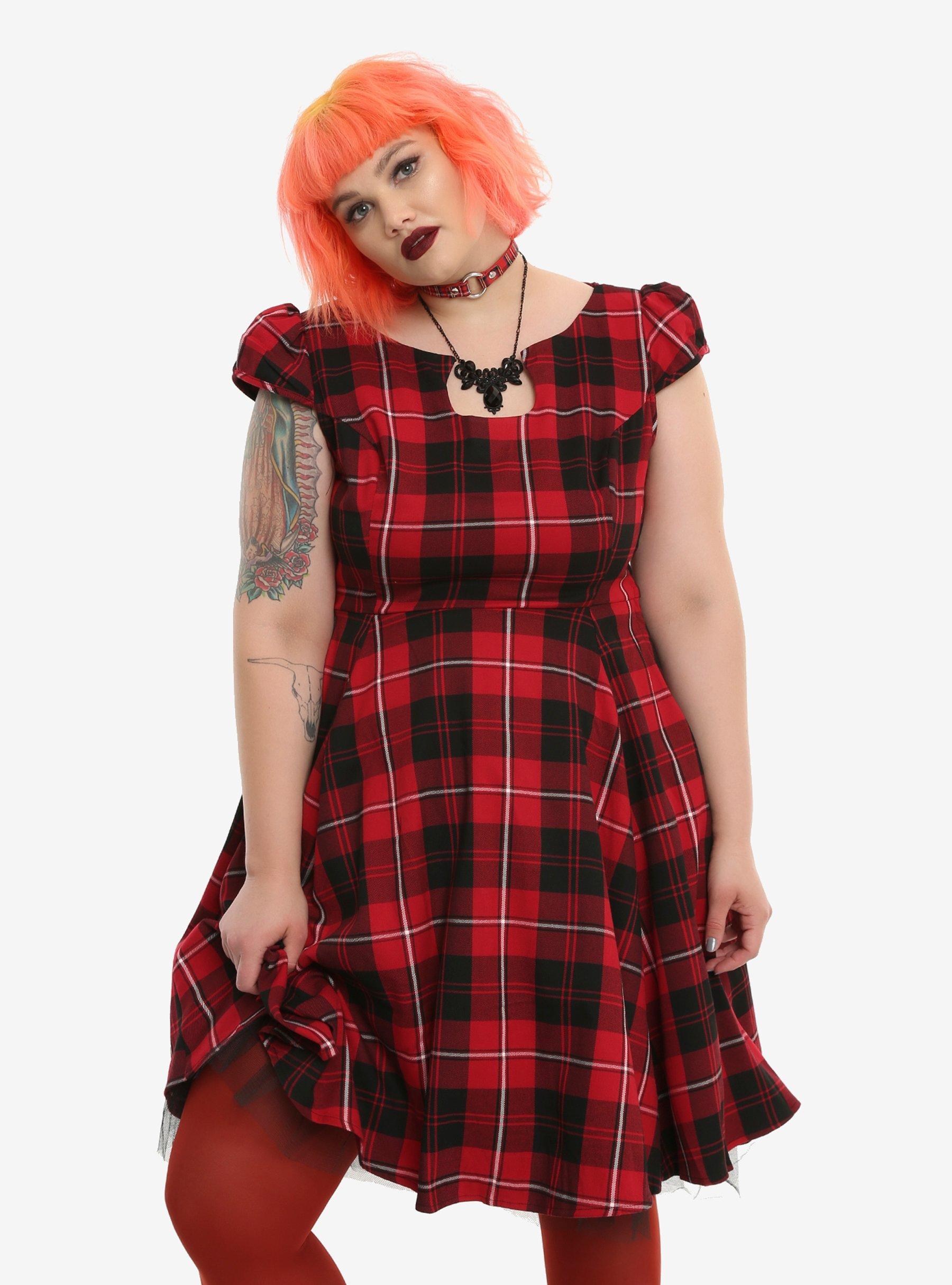Red Plaid Swing Dress Plus Size, RED, hi-res