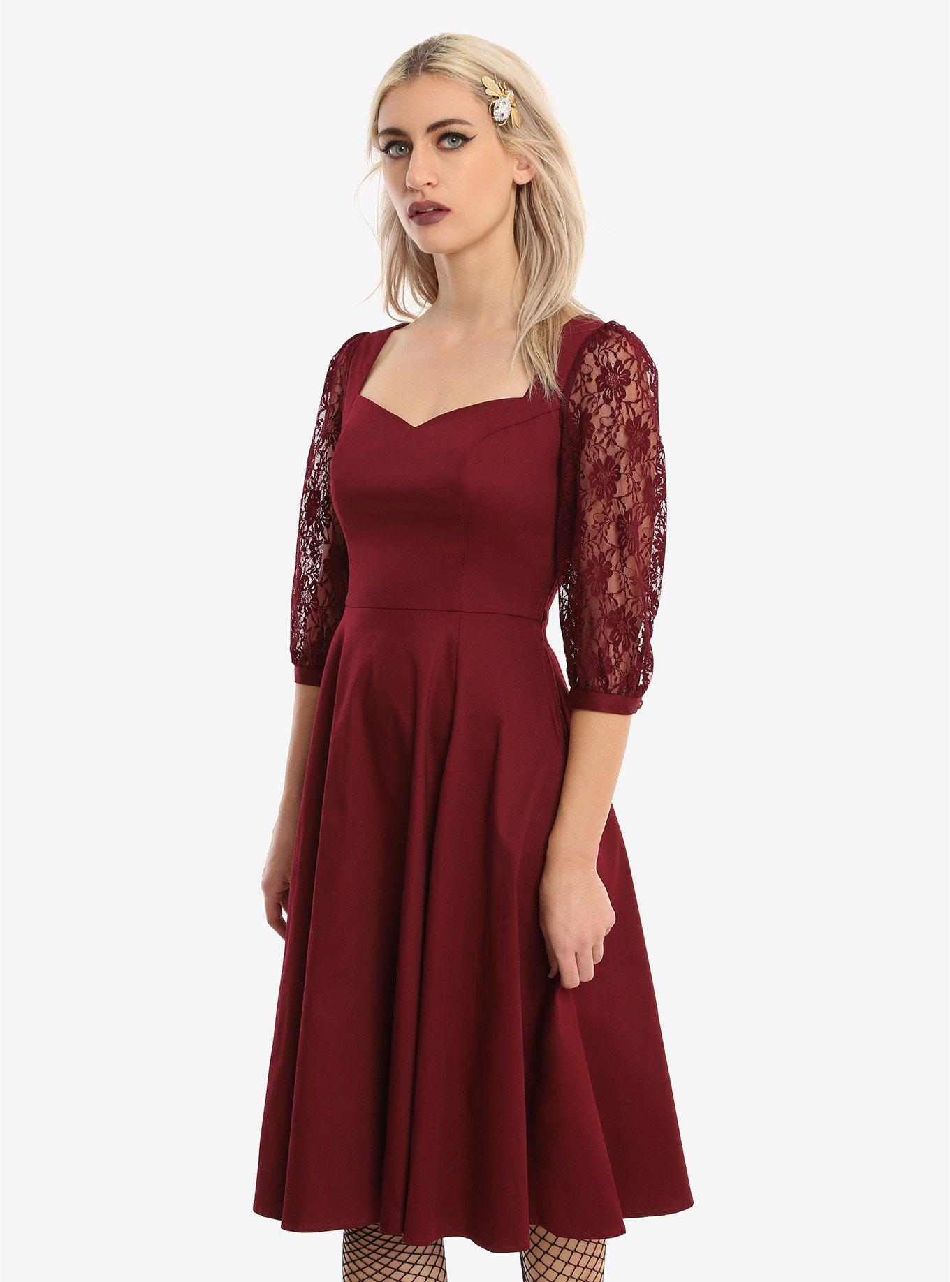 Burgundy Lace Sleeve Swing Dress | Hot Topic