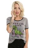 Jurassic Park Clever Girl Velociraptor Tattoo Girls Ringer T-Shirt, GREY, hi-res