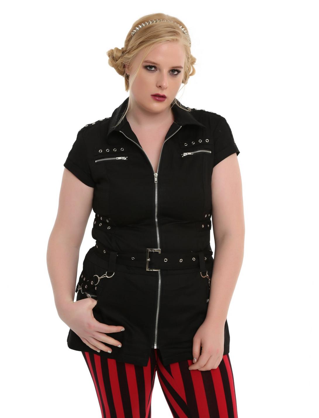 Hearts & Roses Zipper Bondage Dress Plus Size, BLACK, hi-res