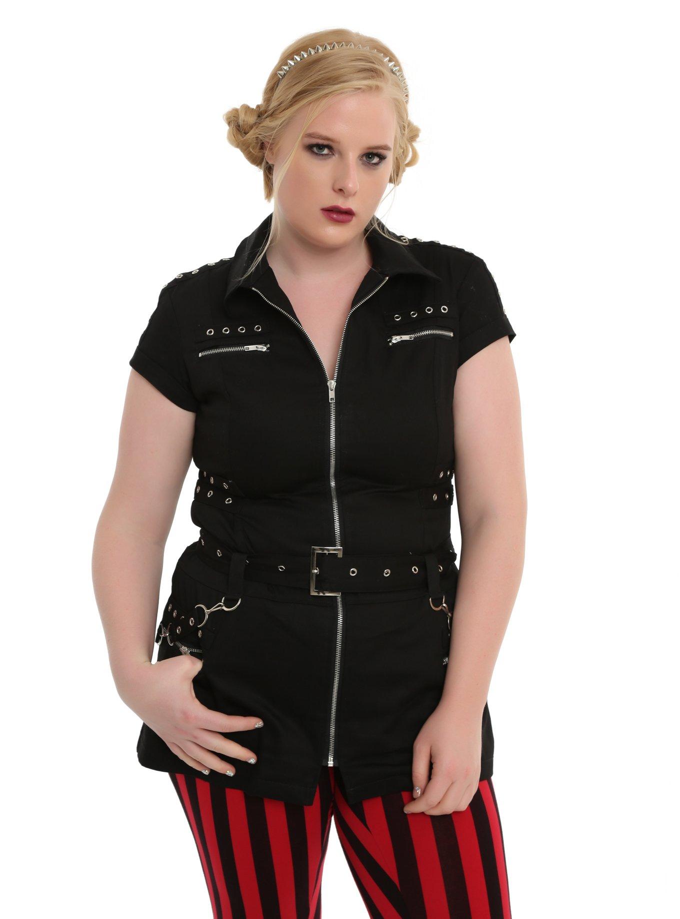 Hearts & Roses Zipper Bondage Dress Plus Size, BLACK, hi-res