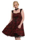 Red & Black Brocade Lace-Up Dress Plus Size, RED, hi-res