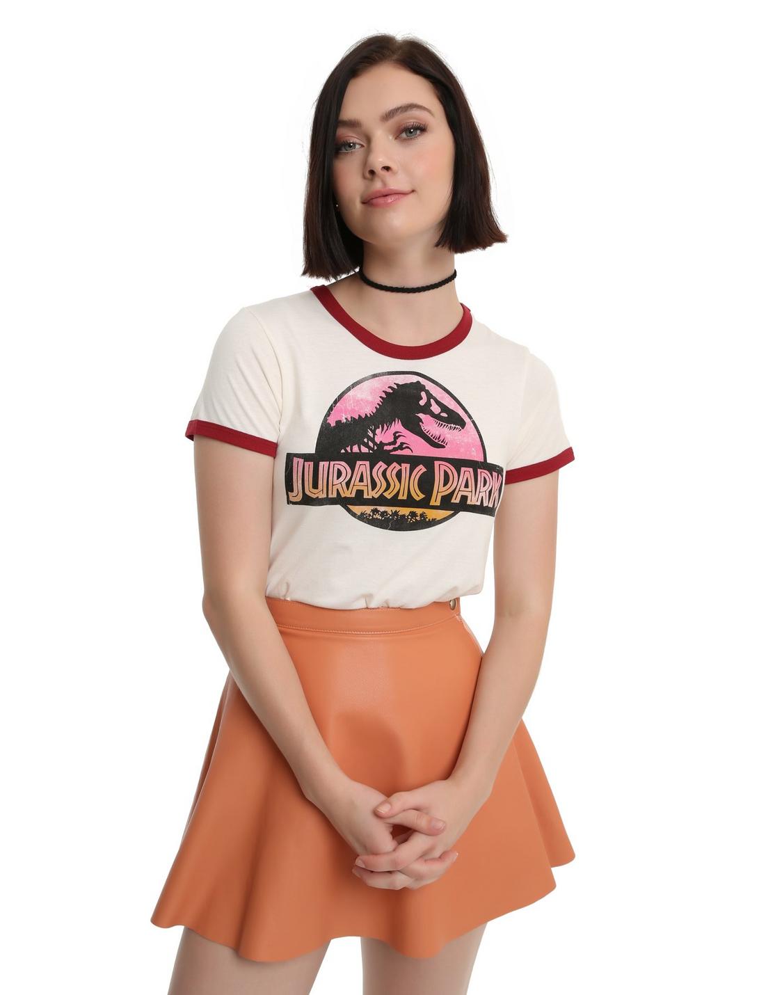 Jurassic Park Logo Girls Ringer T-Shirt, IVORY, hi-res