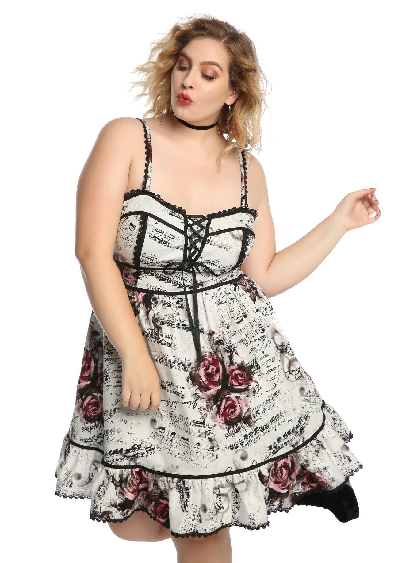 Floral Music Dress Plus Size, GREY, hi-res