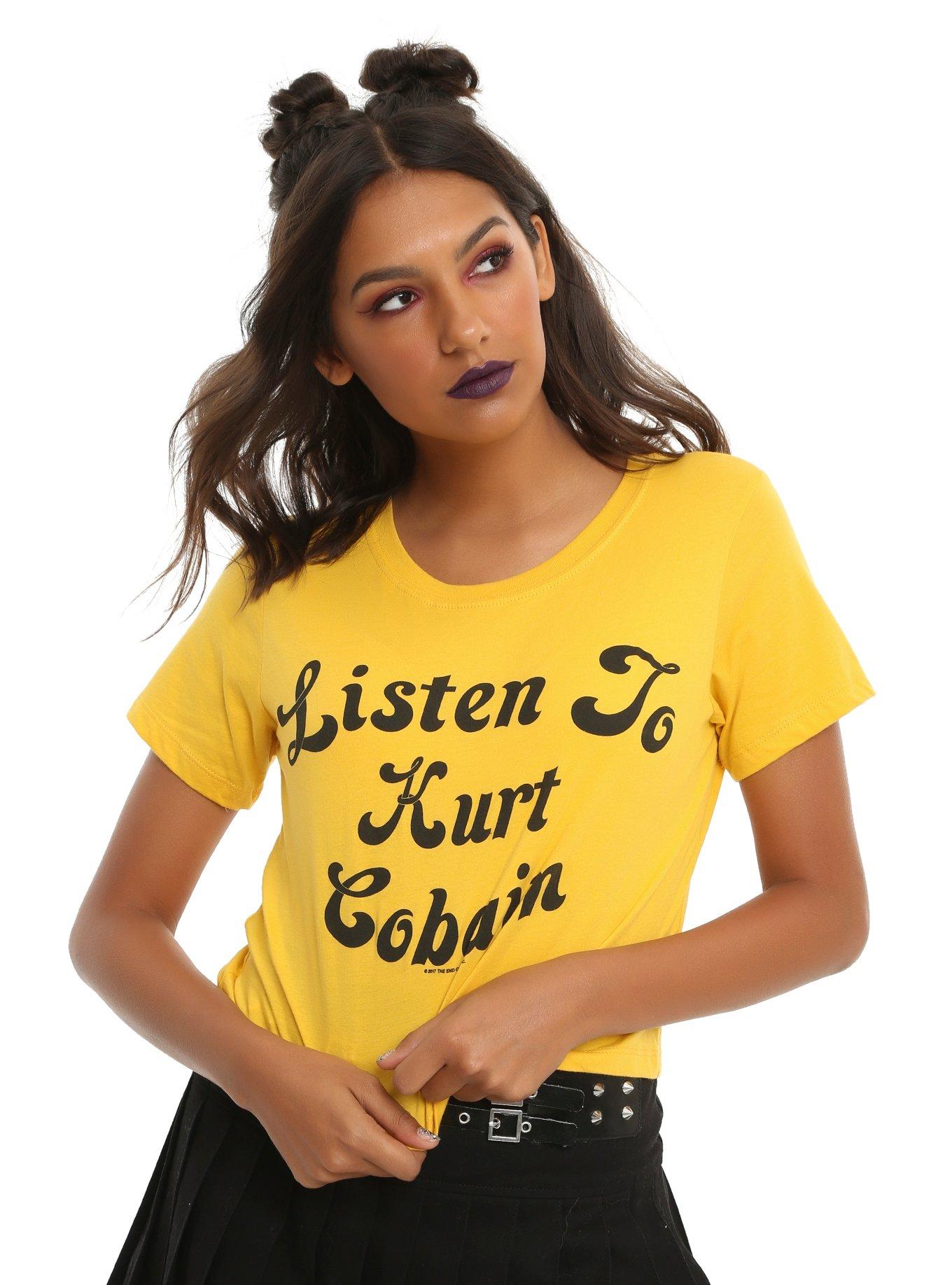 Kurt Cobain Listen Girls Crop Top, YELLOW, hi-res