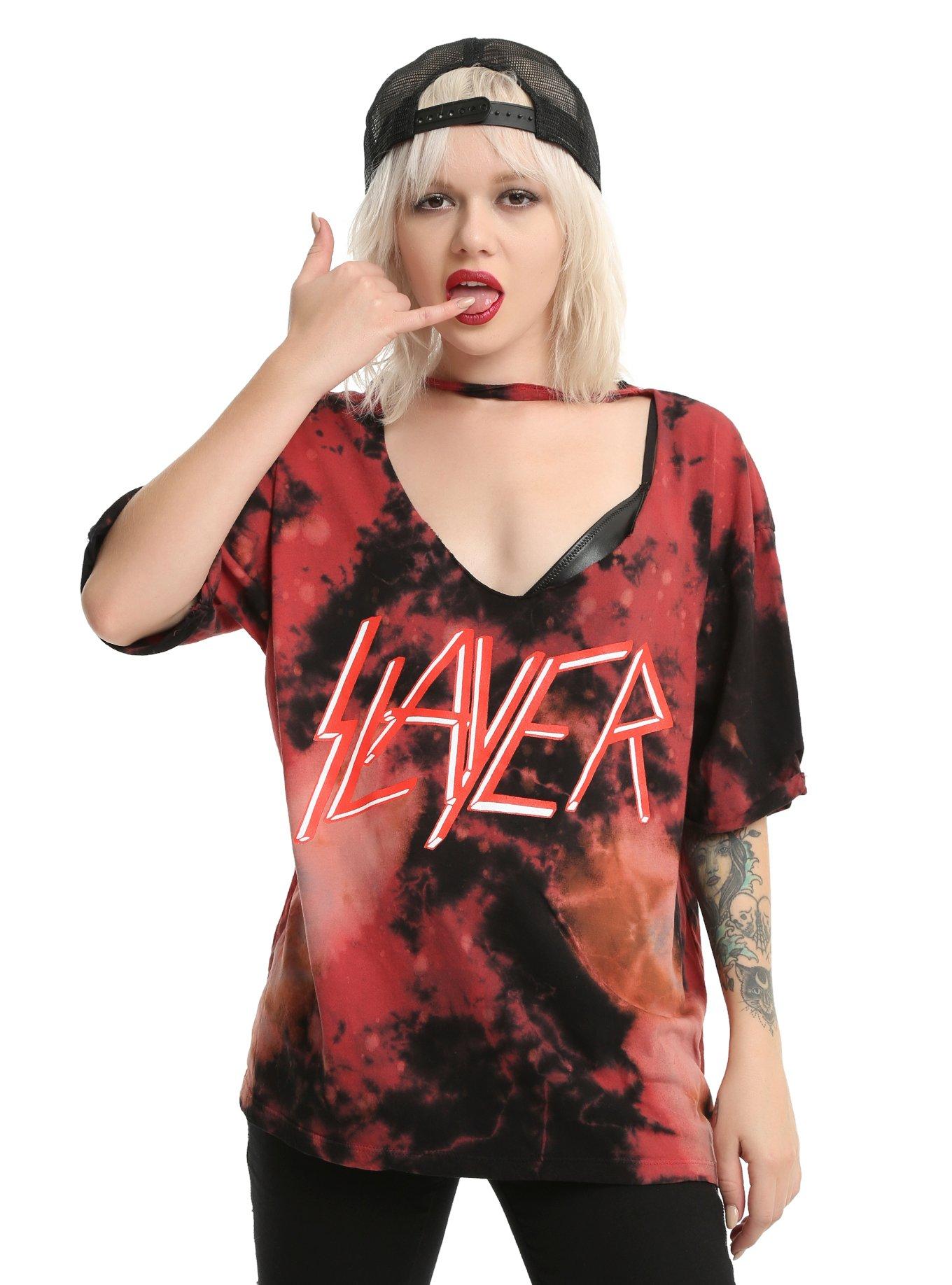 Slayer Logo Cutout Choker Girls T-Shirt, RED, hi-res