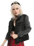Dark Grey Denim Heather Grey Fleece Girls Hooded Jacket, BLACK, hi-res