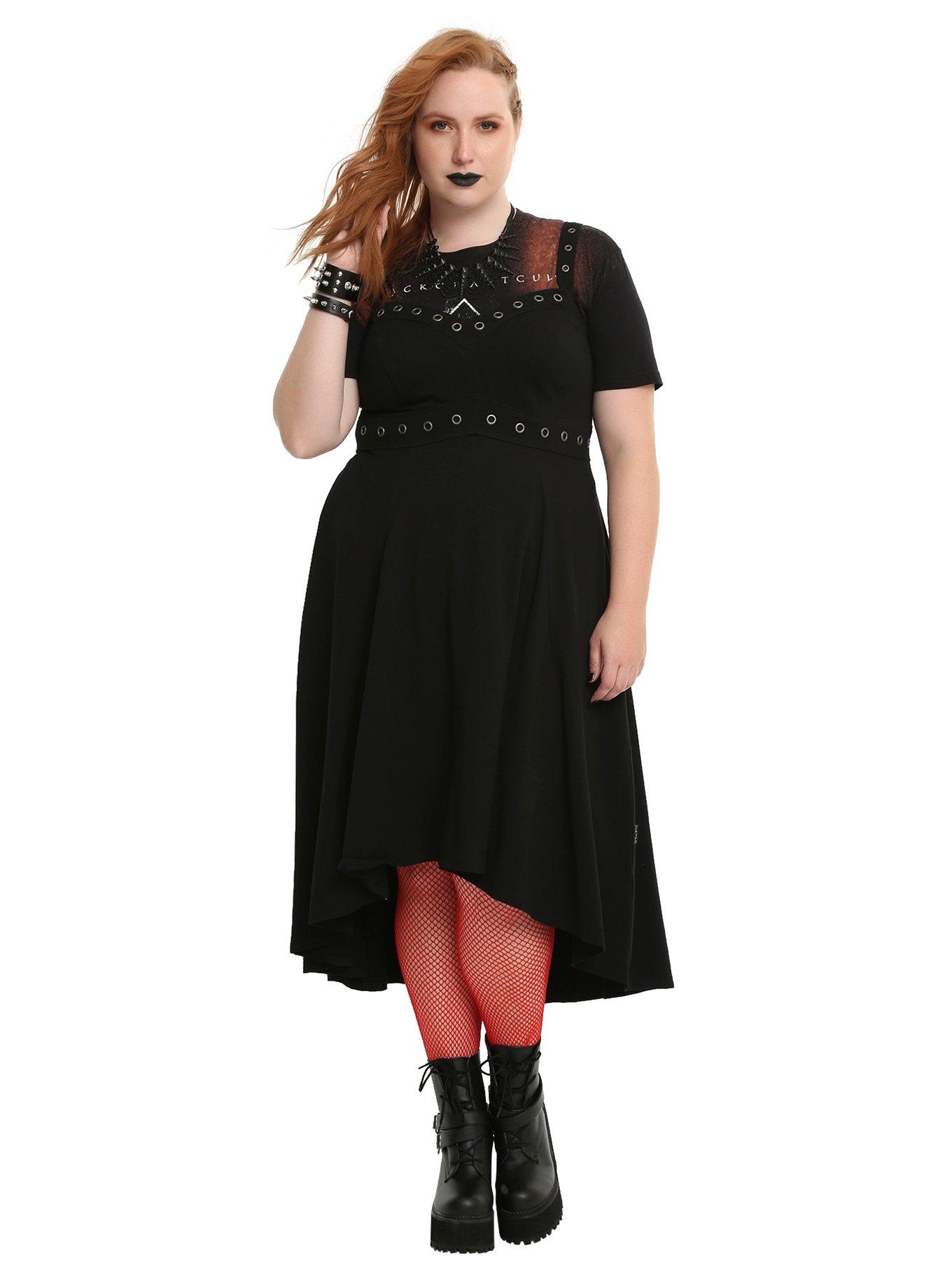 Tripp Hematite Grommet Hi-Low Dress Plus Size, BLACK, hi-res