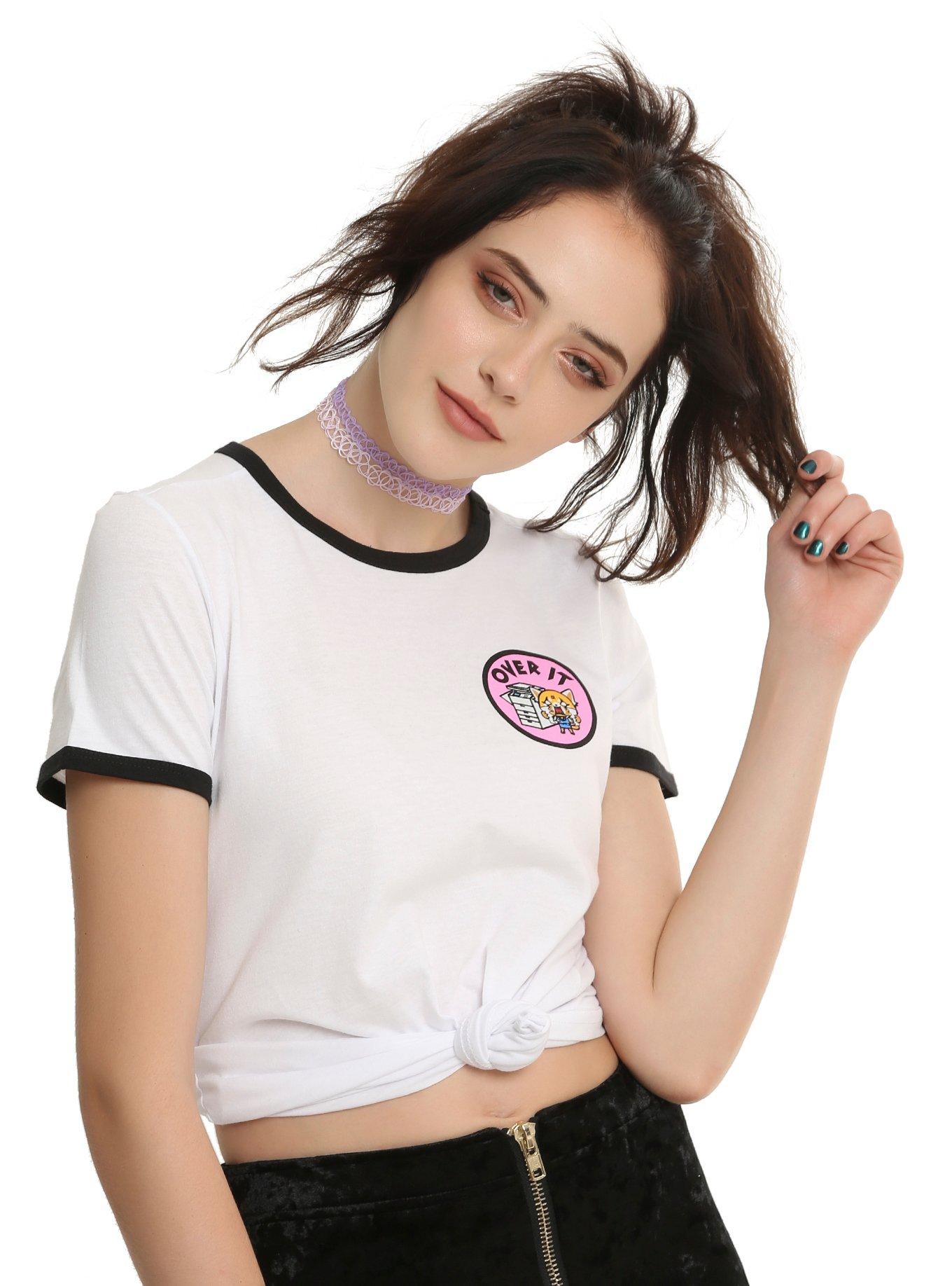 Aggretsuko Over It Girls Ringer T-Shirt, WHITE, hi-res