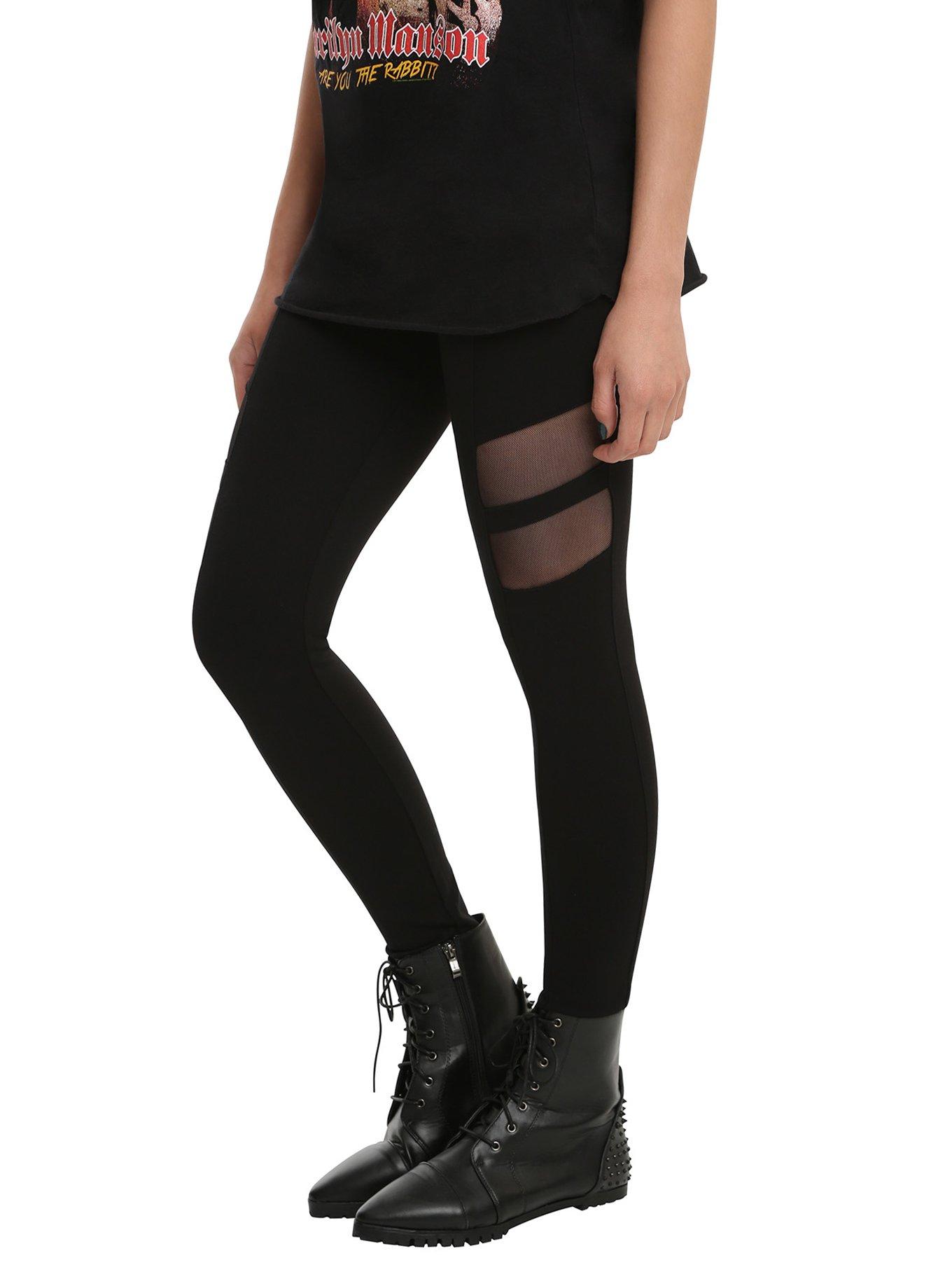 Mesh Side Cut-Out Leggings, BLACK, hi-res