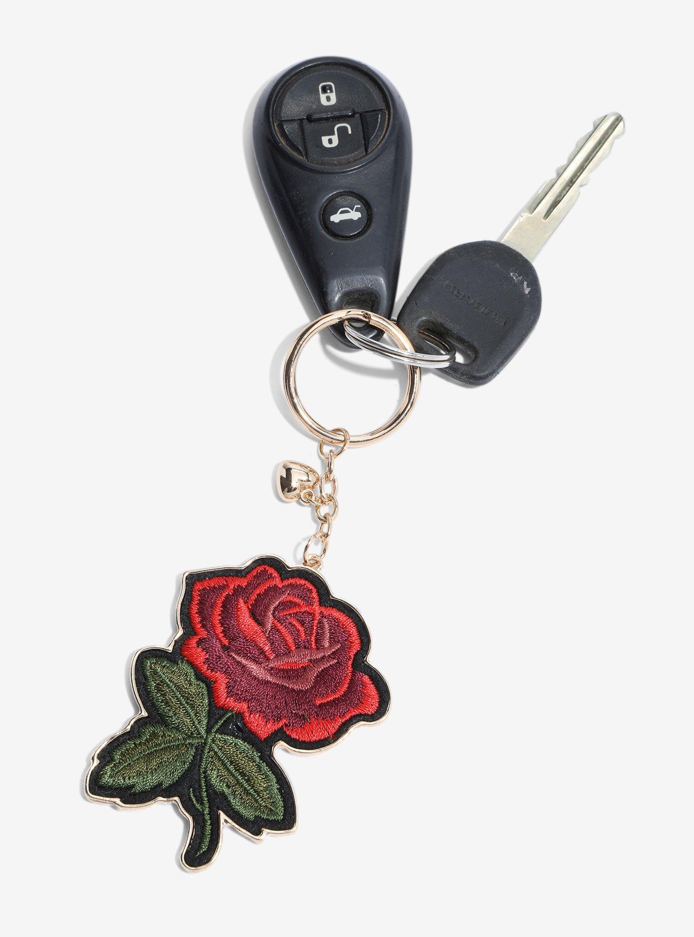 Embroidered Rose Key Chain, , hi-res