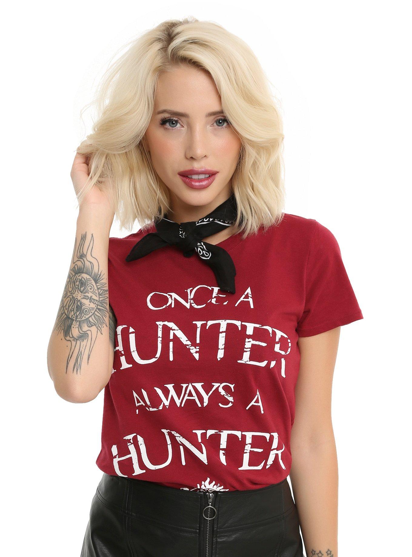 Supernatural Once A Hunter Always A Hunter Girls T-Shirt, BURGUNDY, hi-res
