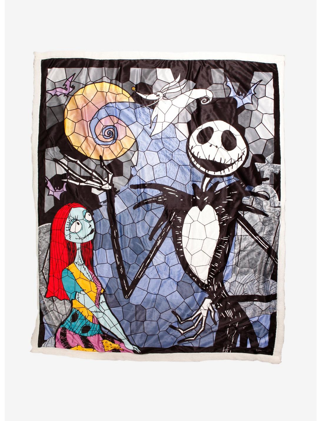 The Nightmare Before Christmas Jack & Sally Stained Glass Sherpa Throw Blanket, , hi-res