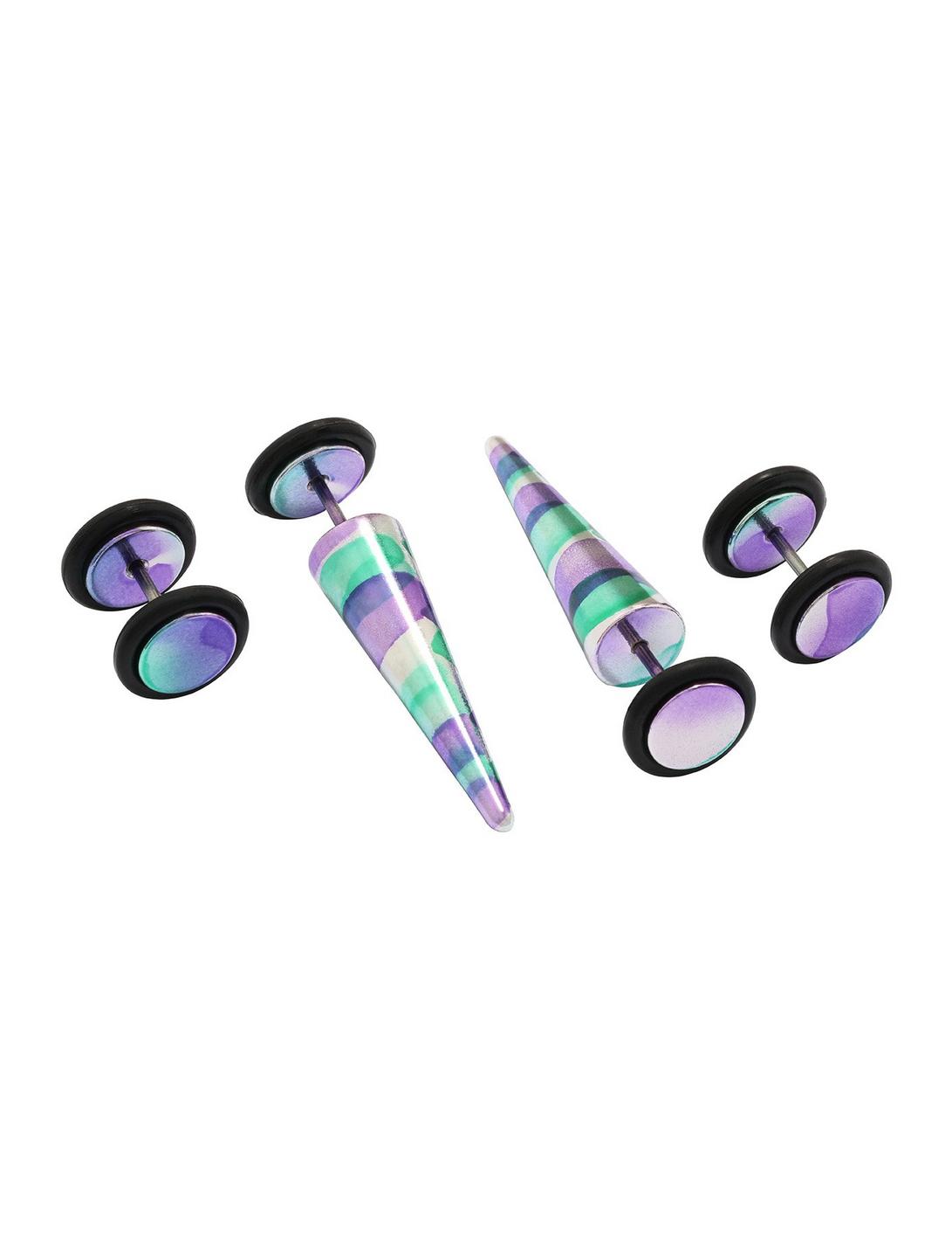 Purple & Green Faux Taper & Plug 4 Pack, , hi-res