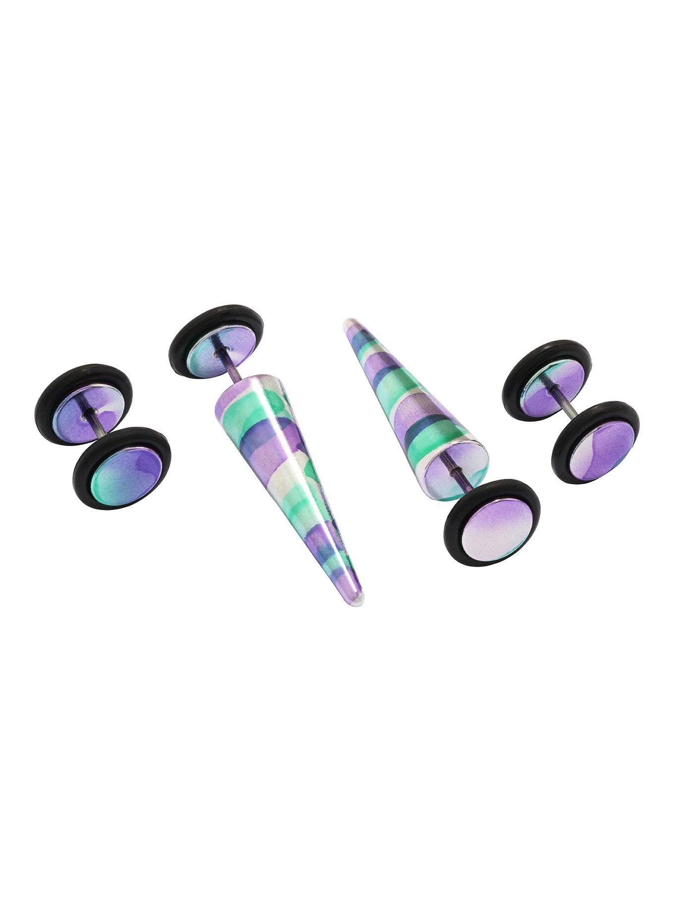 Purple & Green Faux Taper & Plug 4 Pack, , hi-res