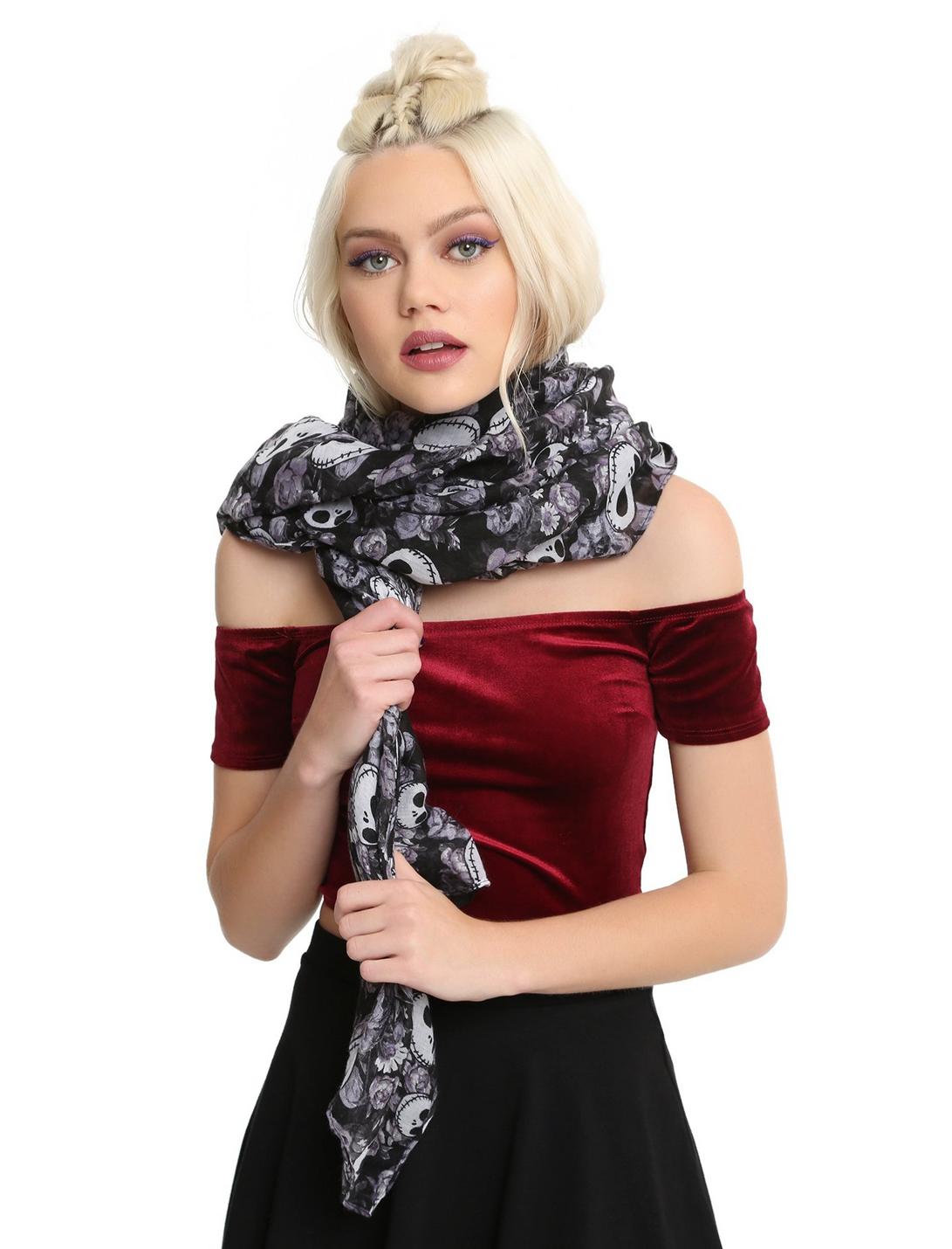 The Nightmare Before Christmas Jack Floral Allover Scarf, , hi-res